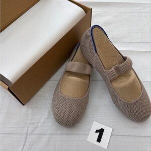 Rothy's Kids Mary Jane in Silver with Blue Accent